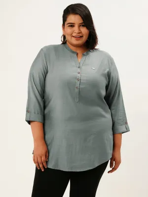 Exclusive Mandarin Collar Rayon Solid Grey Straight Tunic For Women ZOLA