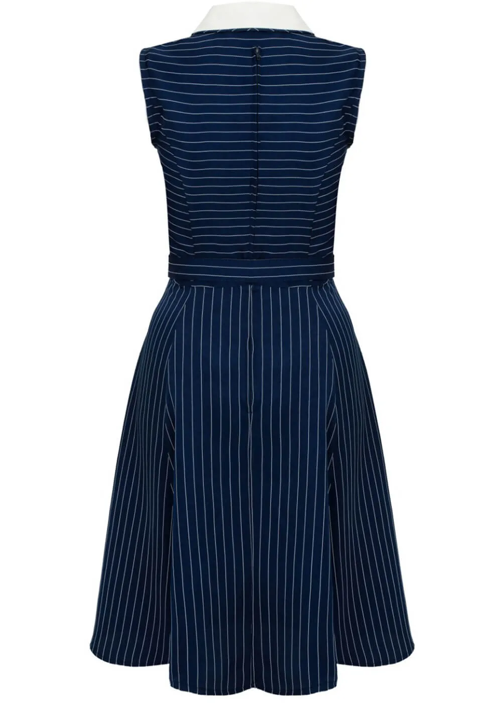 Hell Bunny Costello Pinstripe 40's Swing Dress Navy