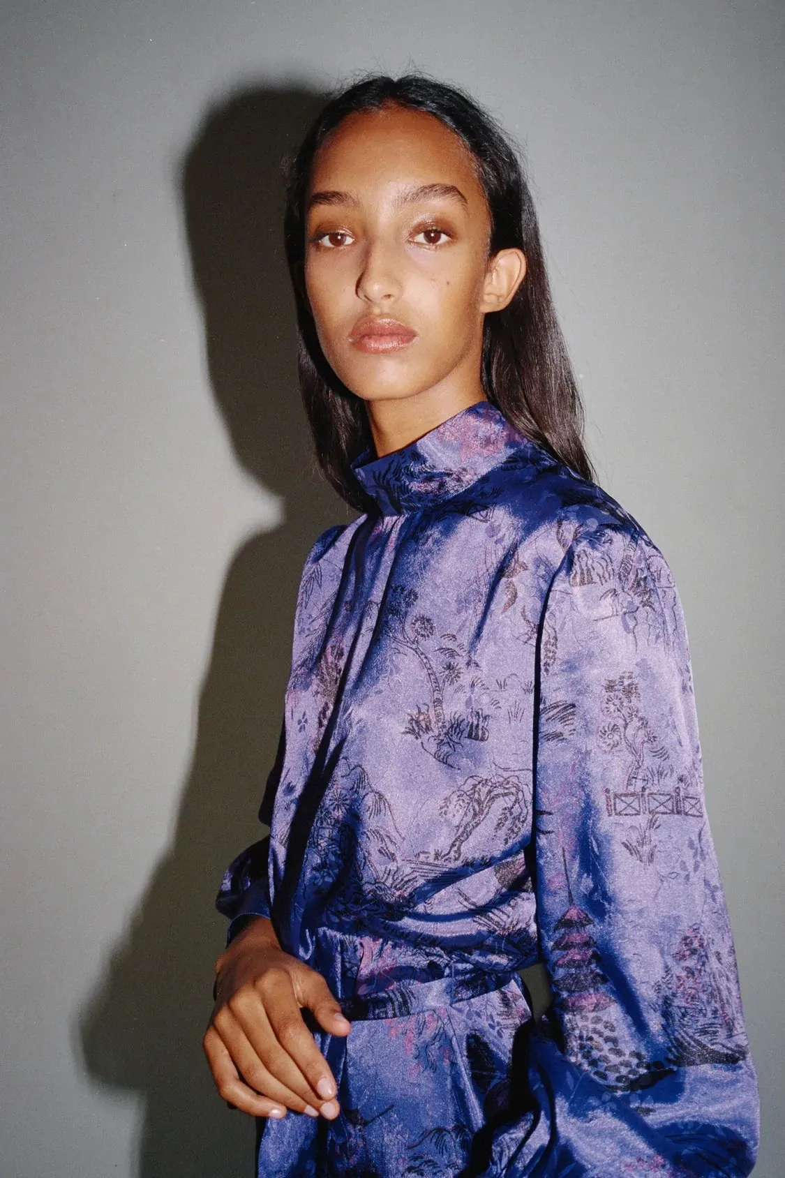 High-collared Lace-up Floral Mini Dresses