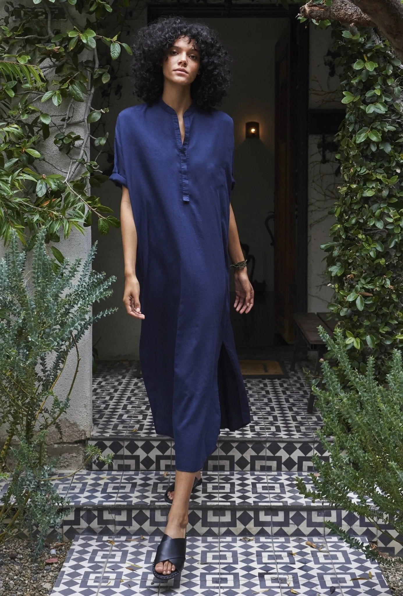 Navy Cotton Long Easy Dress - Sale