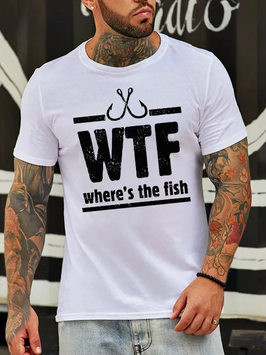 Where's the fish printed round neck short-sleeved T-shirt